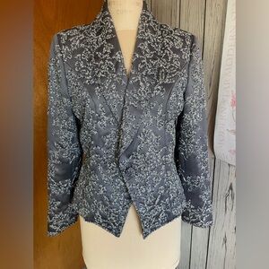 Grey Satin elegant beaded one button jacket sz M